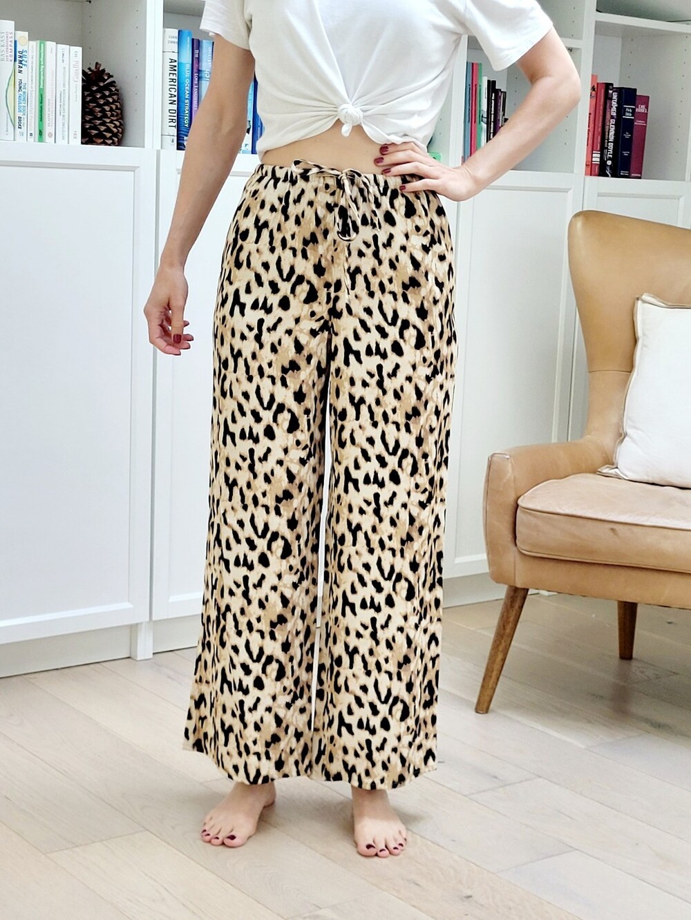 Topshop Leopard Print Wide-Leg Pants - Beige/Black